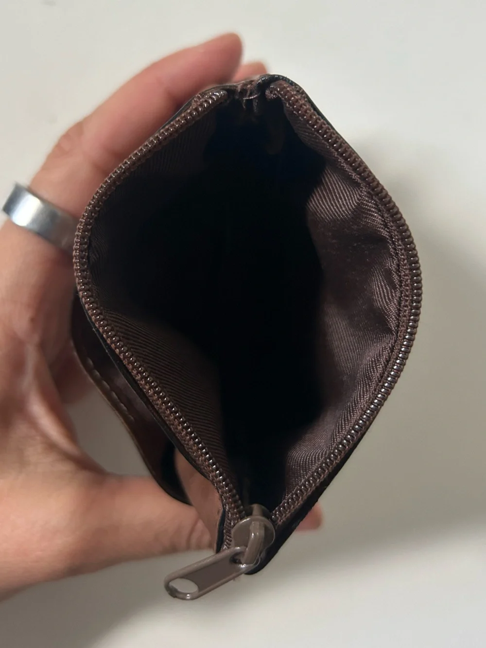 Source Unknown Brown Leather Zip Pouch with Front Slip Pocket